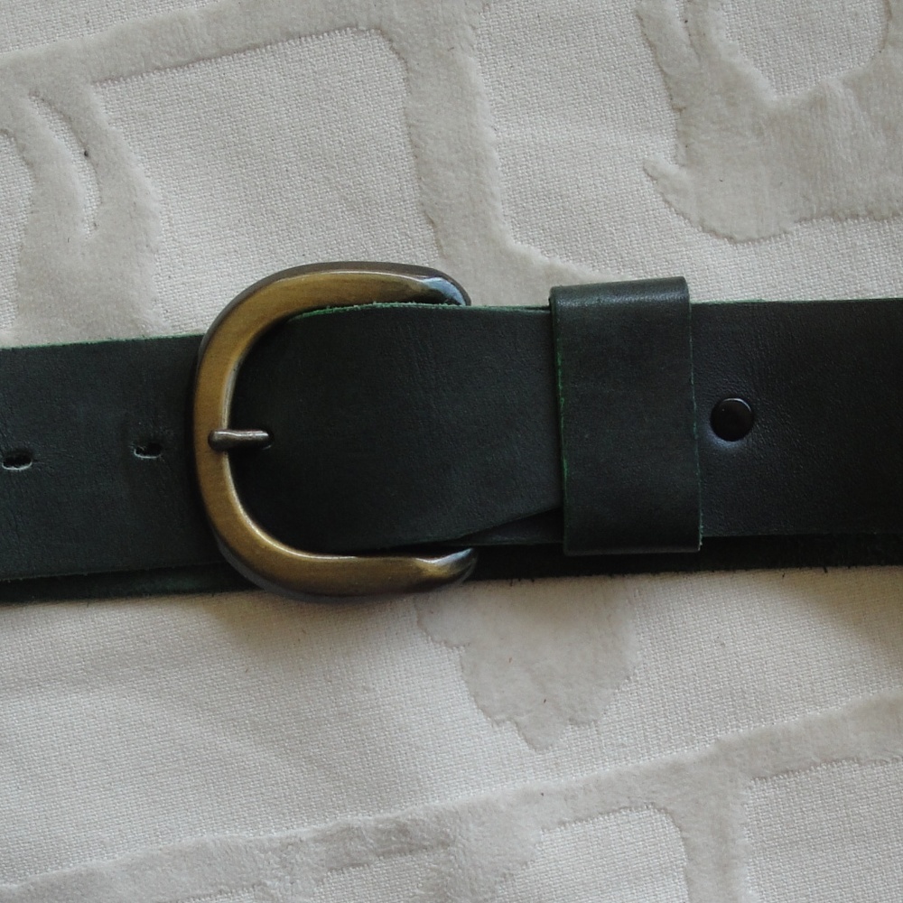 Forest Green Leather Belt with Brass Buckel 36"